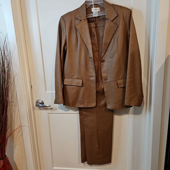 Vintage Chadwick's Tan 100% Leather Pantsuit sz 16 See all Photos - Picture 17 of 17